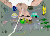 a drawing of a man laying on the ground